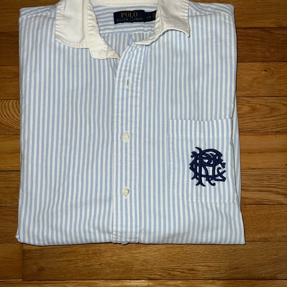 Polo by Ralph Lauren Light Blue and White Striped Shirt Large Vintage - Picture 5 of 7
